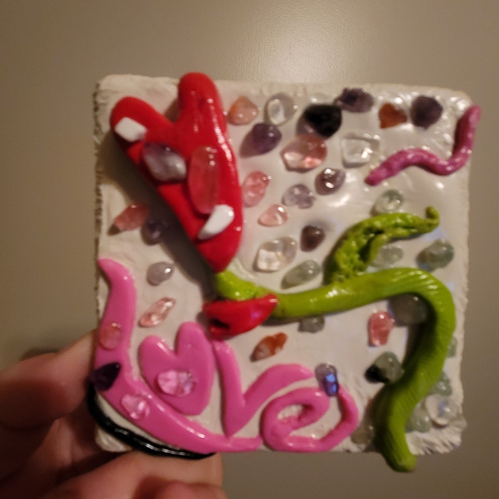 Art mixed media "love heart" gemstones and polymer clay